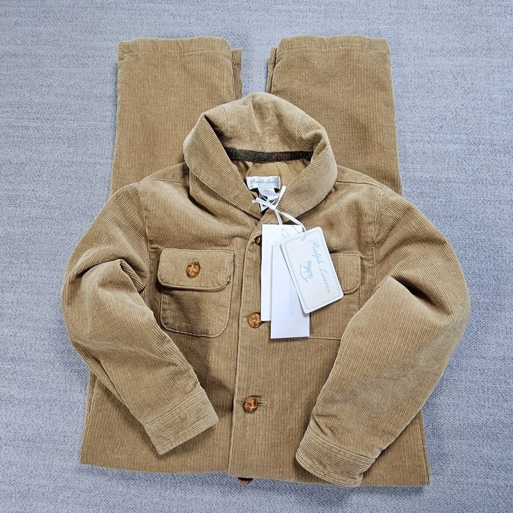 Ralph Lauren Corduroy Coverall Brown 24M‎ One-Piece Long Sleeve Button Patch